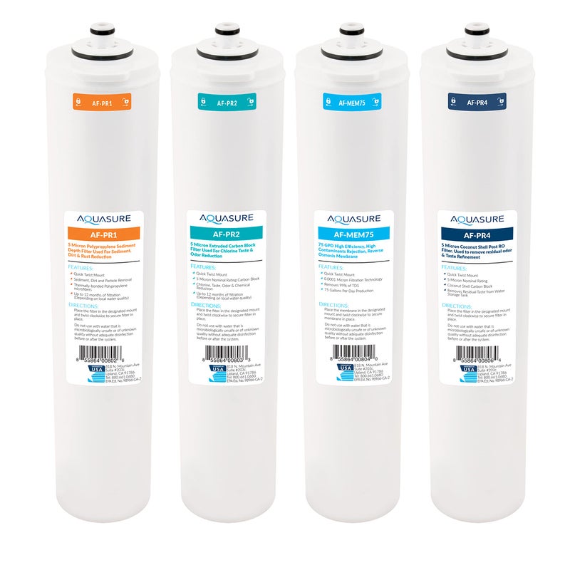 Aquasure Premier Series Complete 4-Stage Quick Twist Filter Replacement Cartridge Bundle Set AF-CP75 | Compatible with AS-PR75 4-Stage Under Sink Reverse Osmosis RO Water Filtration System - Image 1